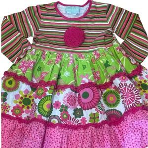 Sage & Lilly Girls Tiered Ruffle Dress Size 3T Pink Green Floral Boutique